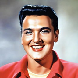 A portrait of Elvis Presley depicted with a fully shaved head, smiling broadly.