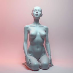 A surreal and abstract representation of a human body devoid of eyes, ears, feet, hands, hair, mouth, and nose