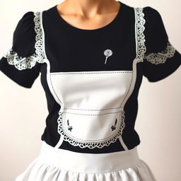 A fashionable maid outfit t-shirt, featuring a playful and stylish design inspired by traditional maid attire
