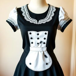 A fashionable maid outfit t-shirt, featuring a playful and stylish design inspired by traditional maid attire