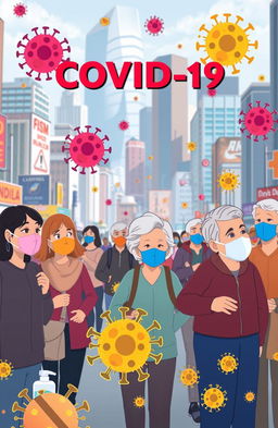 An animated scene depicting a visual representation of the COVID-19 pandemic
