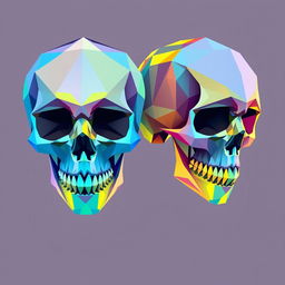 Skulls designed in a geometric style, composed of simple geometric shapes such as triangles, squares, and circles