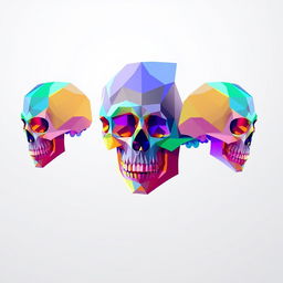Skulls designed in a geometric style, composed of simple geometric shapes such as triangles, squares, and circles