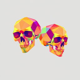Skulls designed in a geometric style, composed of simple geometric shapes such as triangles, squares, and circles
