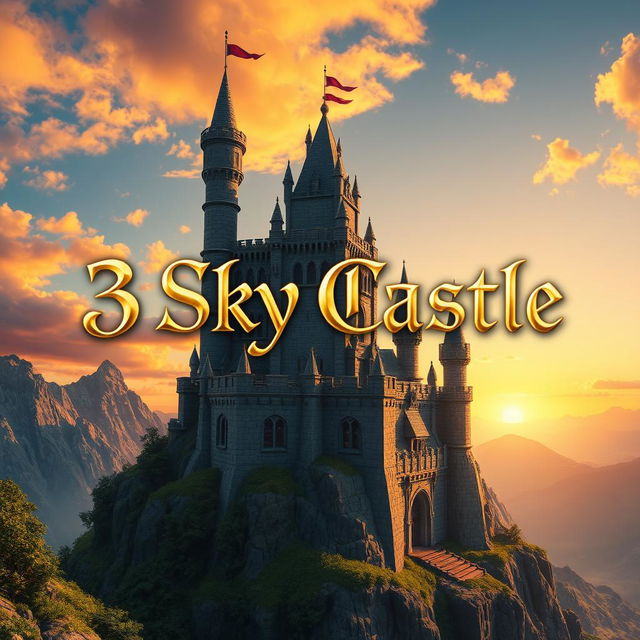 A majestic castle inspired by game aesthetics, reminiscent of the enchanting style of the 'Game of Thrones', majestically perched atop a dramatic cliff