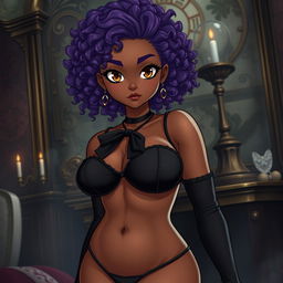 A Brazilian girl inspired by Black Butler, approximately 18 years old, of African descent with light skin