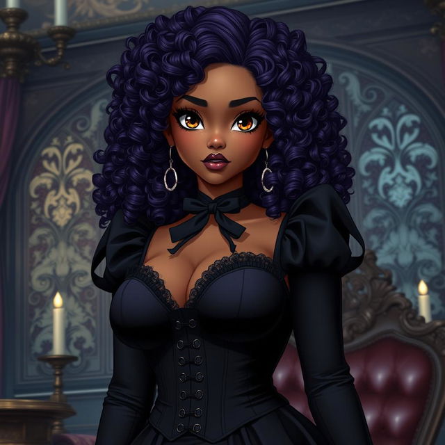 A Brazilian girl inspired by Black Butler, approximately 18 years old, of African descent with light skin