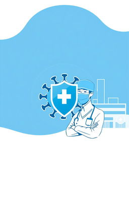 A design featuring a blue-white gradient background that creates a professional and optimistic atmosphere, showcasing an abstract virus symbol at the center