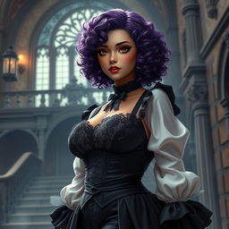 A Brazilian girl inspired by Black Butler, approximately 18 years old, standing at 1