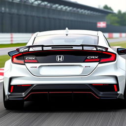 A modern Honda CRX EE8 seen from the rear, featuring a sporty and racing design