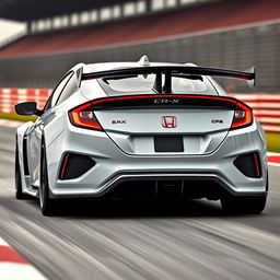 A modern Honda CRX EE8 seen from the rear, featuring a sporty and racing design
