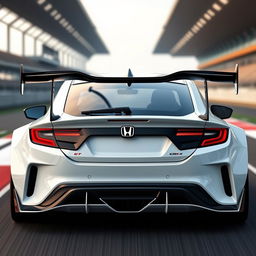 A modern Honda CRX EE8 seen from the rear, featuring a sporty and racing design