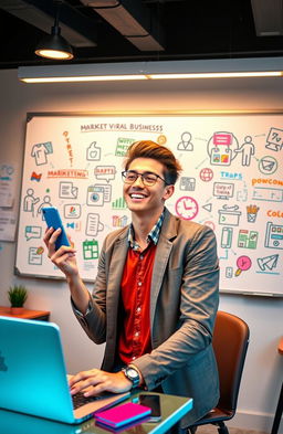 A dynamic and eye-catching digital marketing scene that illustrates the concept of generating viral content to grow a business