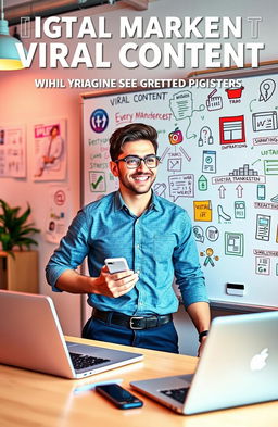 A dynamic and eye-catching digital marketing scene that illustrates the concept of generating viral content to grow a business