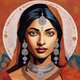 A high-quality digital art piece depicting an Indian woman