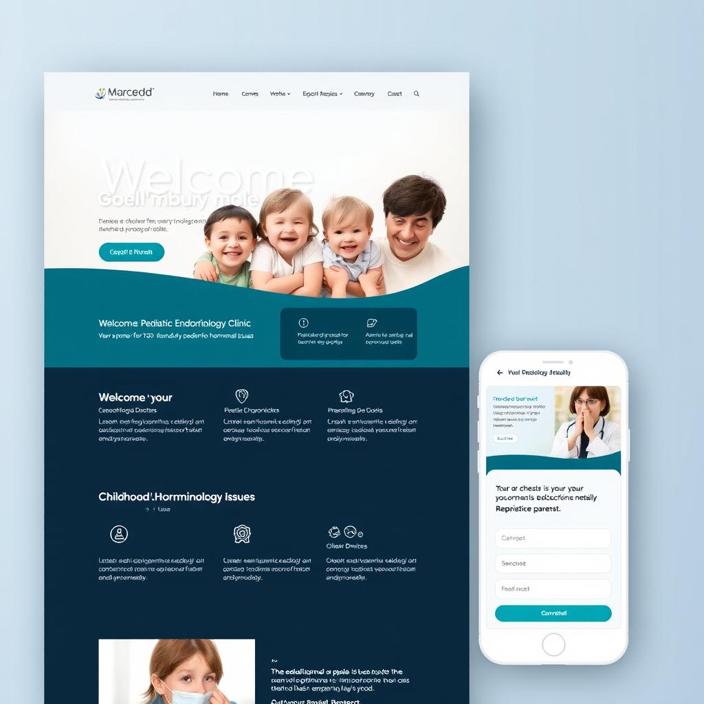 A modern and professional website design for a pediatric endocrinology clinic named 'Marcedd'