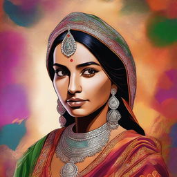 A high-quality digital art piece depicting an Indian woman