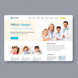 A modern and professional website design for a pediatric endocrinology clinic named 'Marcedd'