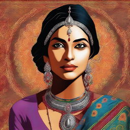 A high-quality digital art piece depicting an Indian woman