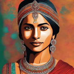 A high-quality digital art piece depicting an Indian woman