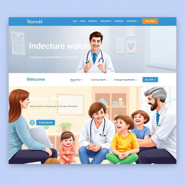 A visually appealing homepage design for a pediatric endocrinology website named 'Marcedd'