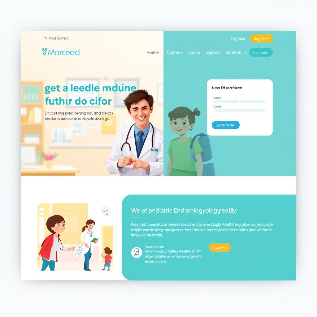 A visually appealing homepage design for a pediatric endocrinology website named 'Marcedd'