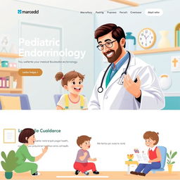 A visually appealing homepage design for a pediatric endocrinology website named 'Marcedd'