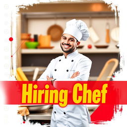 A vibrant and eye-catching banner featuring a professional chef in a dynamic pose, showcasing culinary tools or ingredients in the background
