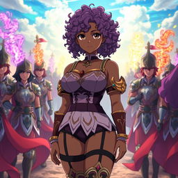 A unique original character from the anime Black Clover, featuring an 18-year-old Brazilian girl with dark brown skin, standing at 1