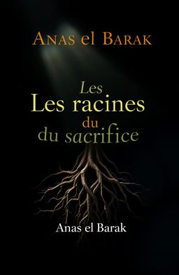 A captivating book cover design for a title named "Les racines du sacrifice" by Anas el Barak