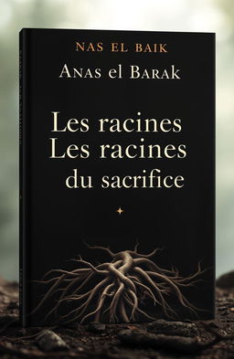 A captivating book cover design for a title named "Les racines du sacrifice" by Anas el Barak