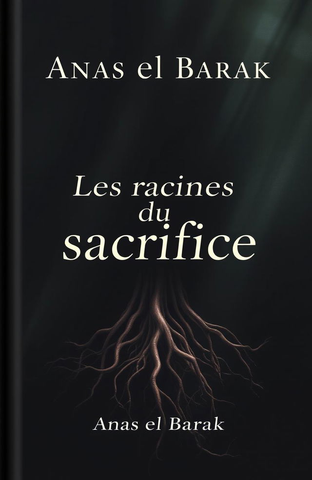 A captivating book cover design for a title named "Les racines du sacrifice" by Anas el Barak