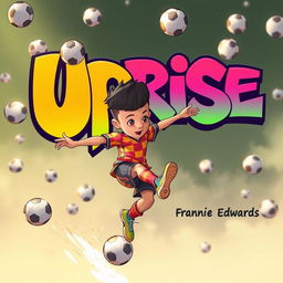 An animated boy with a fresh haircut featuring a boxed hairline, wearing a vibrant and colorful football kit, performing a bicycle kick