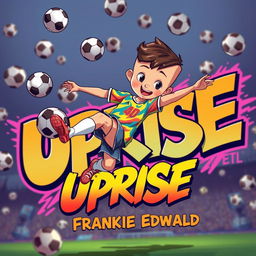 An animated boy with a fresh haircut featuring a boxed hairline, wearing a vibrant and colorful football kit, performing a bicycle kick