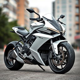 A stunning Audi S5 motorbike, designed as a wide, fat superbike with a sleek, aggressive design