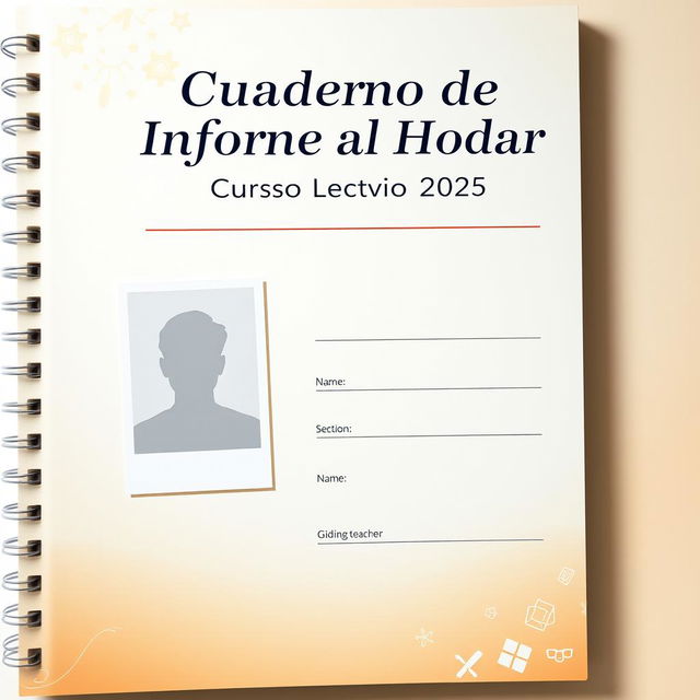 A professional and visually appealing cover design for a communications book titled 'Cuaderno de Informe al Hogar', prominently displayed at the top in an elegant and modern font