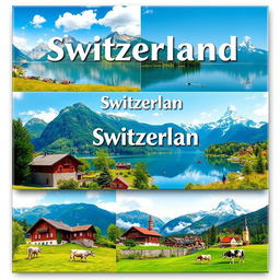 A vibrant canvas presentation design showcasing the beauty of Switzerland, featuring iconic images of Swiss lakes and stunning landscapes