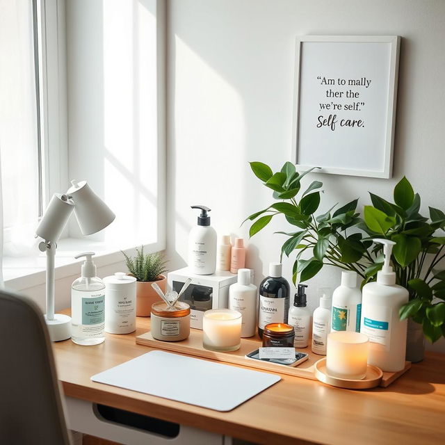 A serene and organized workspace focused on personal hygiene