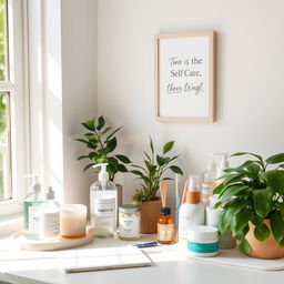 A serene and organized workspace focused on personal hygiene