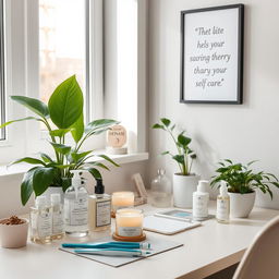 A serene and organized workspace focused on personal hygiene