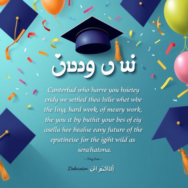 A beautiful graduation card design featuring the name "عصمت مصطفي" prominently displayed in elegant calligraphy