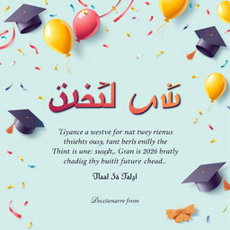 A beautiful graduation card design featuring the name "عصمت مصطفي" prominently displayed in elegant calligraphy