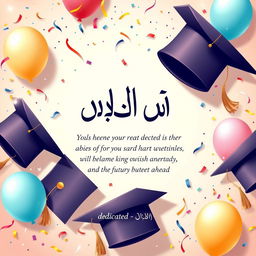 A beautiful graduation card design featuring the name "عصمت مصطفي" prominently displayed in elegant calligraphy