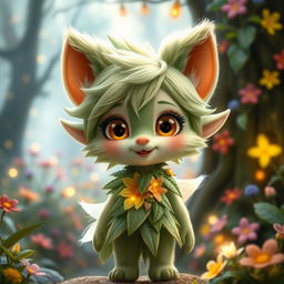 A whimsical furry elf character, showcasing a unique blend of elven elegance and adorable animal-like features