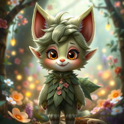 A whimsical furry elf character, showcasing a unique blend of elven elegance and adorable animal-like features