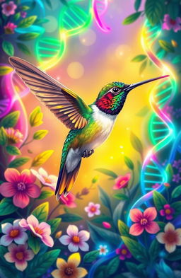 A vibrant and inspiring illustration depicting the wisdom of life represented by a colorful hummingbird, symbolizing vitality and energy