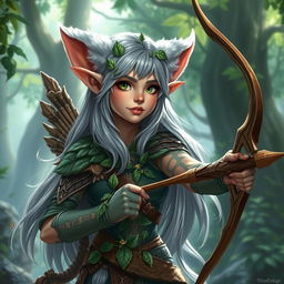 An enchanting Dungeons and Dragons elf character with furry ears, showcasing a unique fusion of traditional elven features and playful animal-like characteristics