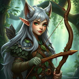An enchanting Dungeons and Dragons elf character with furry ears, showcasing a unique fusion of traditional elven features and playful animal-like characteristics