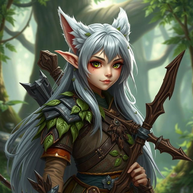 An enchanting Dungeons and Dragons elf character with furry ears, showcasing a unique fusion of traditional elven features and playful animal-like characteristics