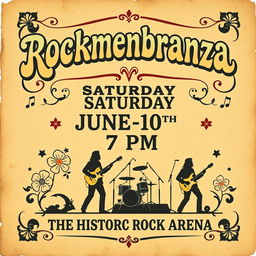 A vintage concert flyer for the Rockmenbranza band, featuring a classic design reminiscent of the 1960s or 1970s